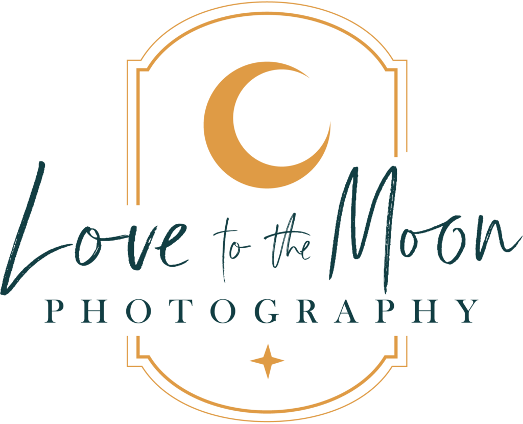 A logo is illustrated for Photographer Andrea Moore of Love to the Moon Photography.