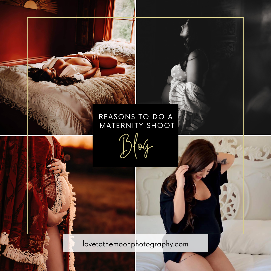 An infographic shows a variety of maternity images captured by Love to the Moon Photography.