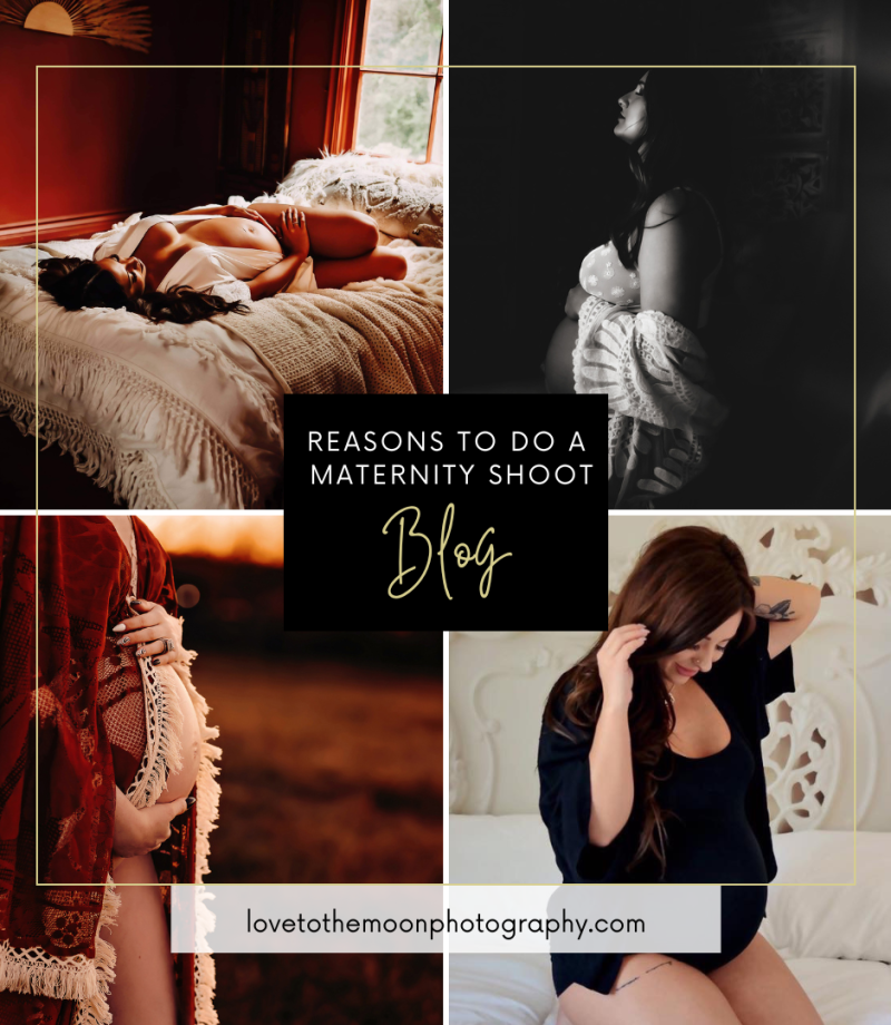 An infographic shows a variety of maternity images captured by Love to the Moon Photography.